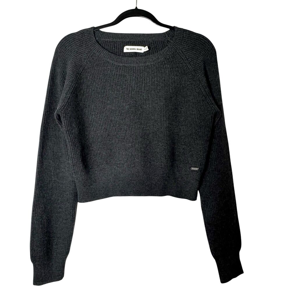 The Normal Brand Women’s Collins Knit Crew in Charcoal Ribbed‎ Size S Cozy Style